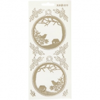 Stickers, julekugler, ark 10x23 cm, guld, transparent, 1 ark