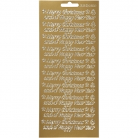 Stickers, Merry Christmas and a Happy New Year, ark 10x23 cm, guld, 1 ark
