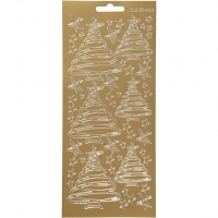Stickers, juletræer, ark 10x23 cm, guld, 1 ark