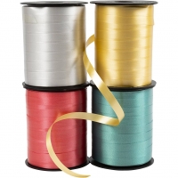 Gavebånd, B: 10 mm, blank, guld, grøn, rød, sølv, 4x250m/ 1 pk.