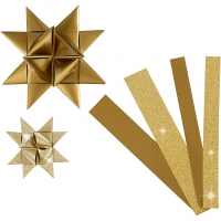 Stjernestrimler, L: 44+78 cm, diam. 6,5+11,5 cm, B: 15+25 mm, glitter,lak, guld, 40strimler/ 1 pk.