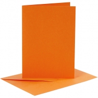 Kort og kuverter, kort str. 10,5x15 cm, kuvert str. 11,5x16,5 cm, 110+220 g, orange, 6sæt/ 1 pk.