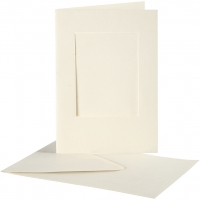 Passepartoutkort med kuvert, rektangulær, kort str. 10,5x15 cm, kuvert str. 11,5x16,5 cm, råhvid, 10sæt/ 1 pk.
