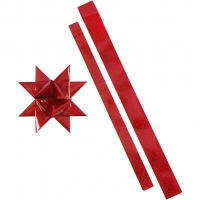 Stjernestrimler, L: 86+100 cm, diam. 11,5+18,5 cm, B: 25+40 mm, rød, rød glitter, 16strimler/ 1 pk.