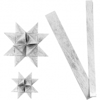 Stjernestrimler, L: 44+78 cm, diam. 6,5+11,5 cm, B: 15+25 mm, sølv, 32strimler/ 1 pk.