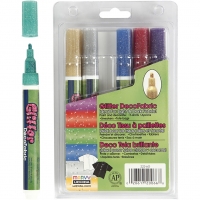 Deco Tekstiltusch, streg 3 mm, glitterfarver, 6stk./ 1 pk.