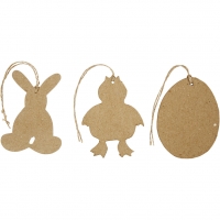 Påskeophæng, hare, kylling, æg, H: 10 cm, 6stk./ 1 pk.