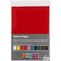 Velourpapir, A4, 210x297 mm, 140 g, ass. farver, 10ark/ 1 pk.