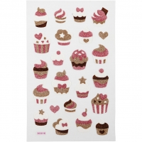 Glitterstickers, muffins, 10x16 cm, 1 ark