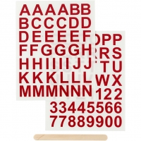 Rub on stickers, bogstaver og tal, H: 17 mm, 12,2x15,3 cm, rød, 1pk./ 1 pk.