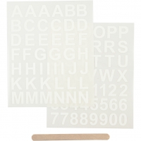 Rub on stickers, bogstaver og tal, H: 17 mm, 12,2x15,3 cm, hvid, 1pk./ 1 pk.