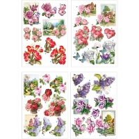 3D Motiver, blomster og sommerfugle, 21x30 cm, 4ark/ 1 pk.