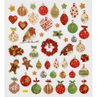 Stickers, julekugler og pynt, ark 15x16,5 cm, 1 ark