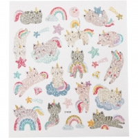 Stickers, unicorn katte, ark 15x16,5 cm, 1 ark