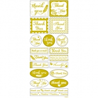 Stickers, thank you, 10x24 cm, guld, 1 ark