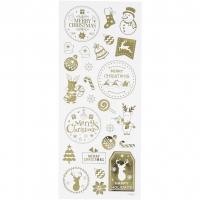Stickers, jul, ark 10x24 cm, ca. 26 stk., guld, 1 ark