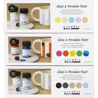 Glas- og Porcel&aelig;nsmaling, halvblank, d&aelig;kkende, colorful, pastelfarver, Naturfarver, 15x30 ml/ 1 pk.