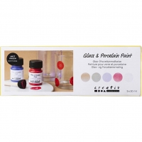 Glas- og Porcel&aelig;nsmaling, mat frost, halvtransparent, pastelfarver, 5x30 ml/ 1 pk.