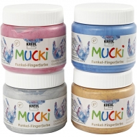 Mucki Fingermaling, metallic blå, metal guld, metallic rosa, metal sølv, 4x150ml/ 1 pk.