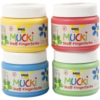 Muck Finger- og tekstilmaling, blå, grøn, rød, gul, 4x150ml/ 1 pk.