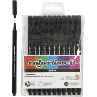 Colortime Fineliner Tusch, streg 0,6-0,7 mm, sort, 12stk./ 1 pk.