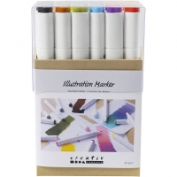 Illustration Marker, streg 1+8 mm, pastelfarver, standardfarver, 24stk./ 1 pk.