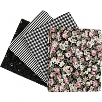 Patchworkstof, str. 45x55 cm, 100 g, sort, 4 stk./ 1 bdt.