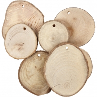 Træskiver med hul, diam. 40-70 mm, hulstr. 4 mm, tykkelse 5 mm, 25stk./ 1 pk.