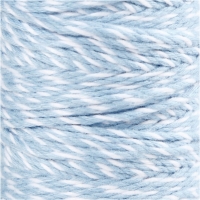 Bomuldssnor, tykkelse 1,1 mm, hvid/lys blå, 50m/ 1 rl.