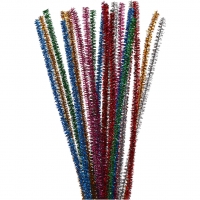 Chenille, L: 30 cm, tykkelse 6 mm, glitter, stærke farver, 24stk./ 1 pk.