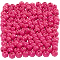 Træperler, diam. 5 mm, hulstr. 1,5 mm, pink, 6g/ 1 pk., 150 stk.