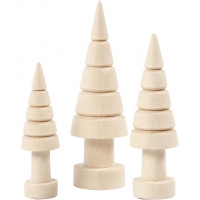 Juletræer, H: 5+6+7 cm, diam. 14+18+22 mm, 3 stk./ 1 pk.