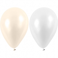 Balloner, runde, diam. 23 cm, hvid, perlemor, 10stk./ 1 pk.