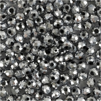 Facetperler, str. 3x4 mm, hulstr. 0,8 mm, metallic grå, 100stk./ 1 pk.