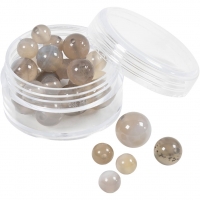 Agat stenperler, diam. 6+8+10 mm, hulstr. 0,9-1 mm, transparent grå, 28 stk./ 1 pk.