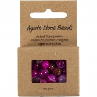 Agat stenperler, str. 1x10, 12x8, 15x6 mm, hulstr. 0,9-1 mm, pink, 28stk./ 1 pk.