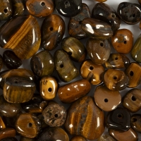 Krystalperler, Tigerøje, diam. 7-12 mm, hulstr. 1 mm, ca. 63 stk., brun, 63 stk./ 1 pk.