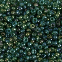 Rocaiperler, diam. 3 mm, str. 8/0 , hulstr. 0,6-1,0 mm, grøn olie, 25g/ 1 pk.