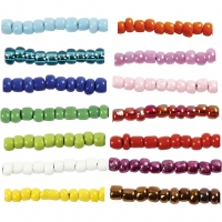 Rocaiperler, diam. 3 mm, str. 8/0 , hulstr. 0,6-1,0 mm, ass. farver, 14x25g/ 1 pk.