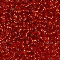 Rocaiperler, diam. 3 mm, str. 8/0 , hulstr. 0,6-1,0 mm, metal rød, 25g/ 1 pk.