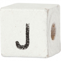 Bogstavperle, J, str. 8x8 mm, hulstr. 3 mm, hvid, 25stk./ 1 pk.