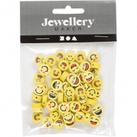 Figurperler, Smiley, diam. 10 mm, hulstr. 1,5 mm, 60stk./ 1 pk.