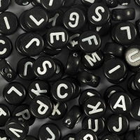 Bogstavperler, A-&Oslash;, diam. 7 mm, hulstr. 1,2 mm, sort, 165 g/ 1 pk.