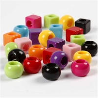 Plastperler, str. 11 mm, hulstr. 7 mm, ass. farver, 75 g, 150 ml/ 1 pk.