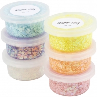 Glitter Clay, pastelfarver, 6x20 g/ 1 pk.