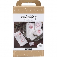 DIY Kit Broderi, Juleservietter, juler&oslash;d, 1 pk.