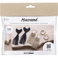 Mini DIY Kit Macramé, Øreringe, sort, olivenbrun, sand, 1pk./ 1 pk.