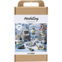 DIY Kit Modellering, Robot, blå, grå, rød, forsølvet, 1pk./ 1 pk.