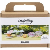 Mini DIY Kit Modellering, Sten med insekt, grå, lys pink, lys turkis, 1pk./ 1 pk.