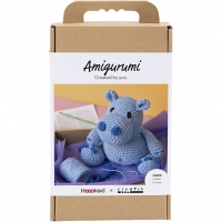 DIY Kit Amigurumi, Flodhest, blå, lys blå, 1 pk.